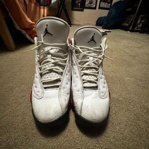 Air Jordan White 13 White and Red Shoes